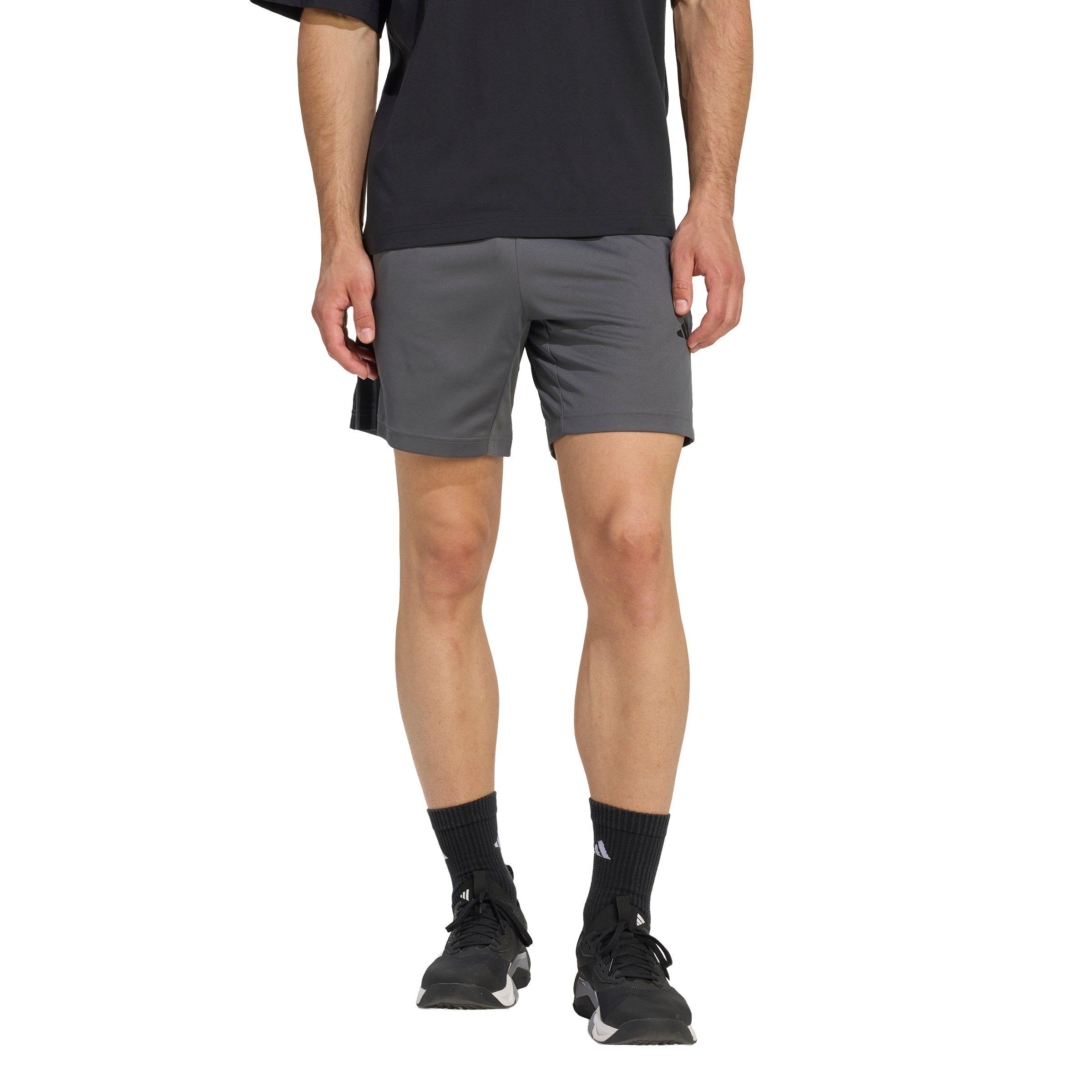 adidas Men's Workout Essentials Base 3-Stripes Pique 7" Shorts - Grey/Black - GREY/BLACK